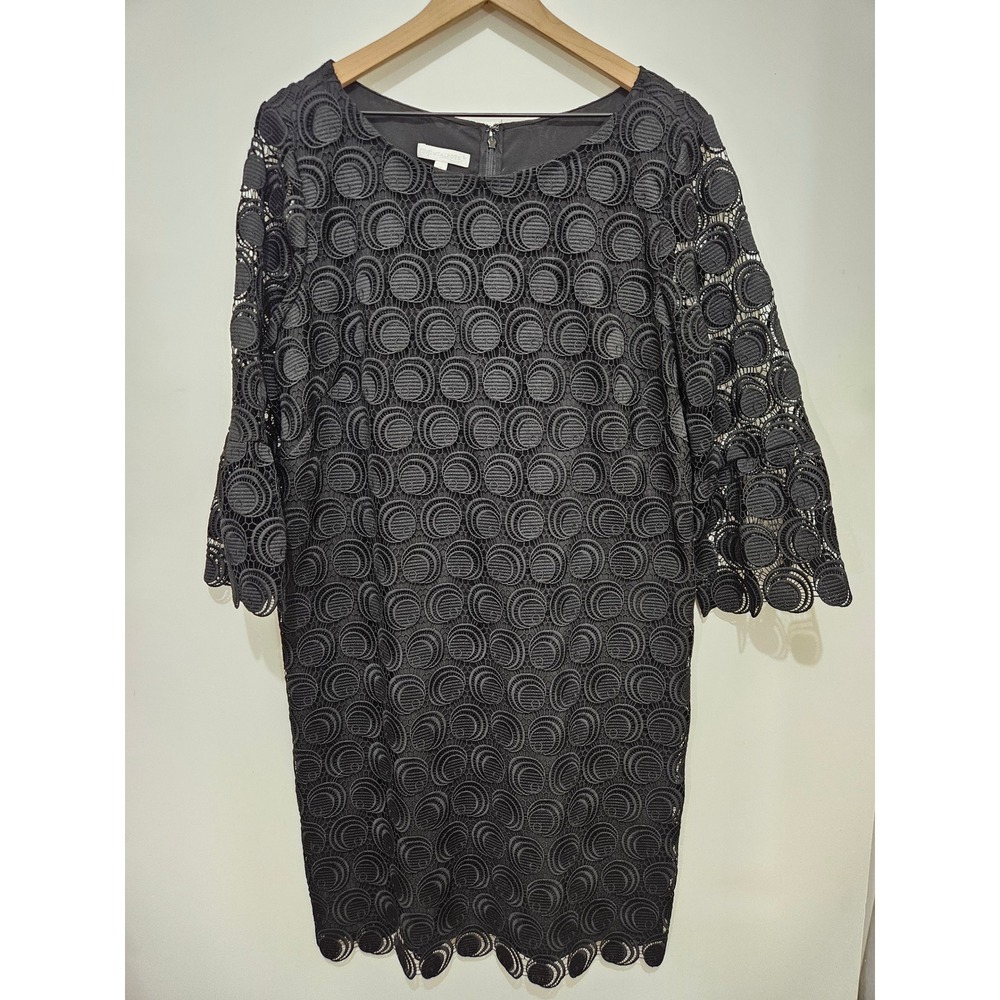 RSVP by Talbots Black Circle Lace Shift Dress Bell Sleeve Size 18 Cocktail Forma